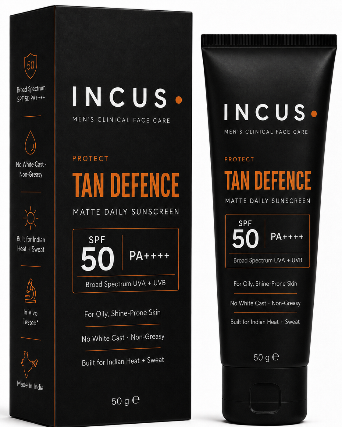 INCUS Tan Defence SPF 50 PA++++ matte daily sunscreen, 50 g