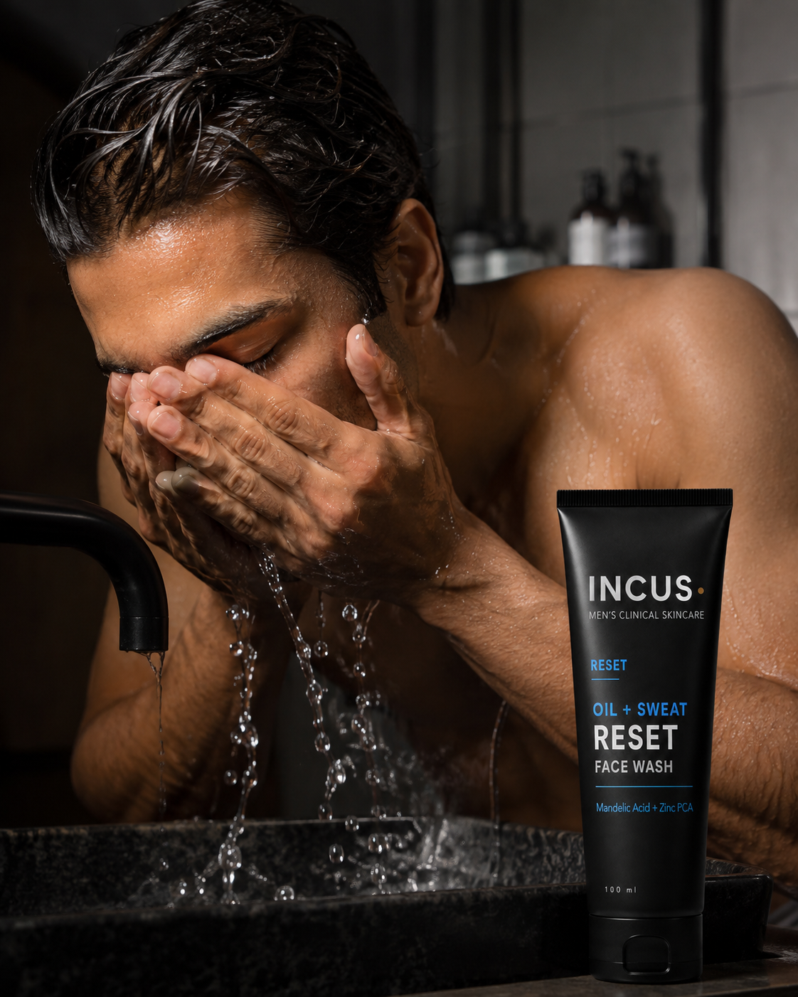 Rinsing the face wash off at the end of the day